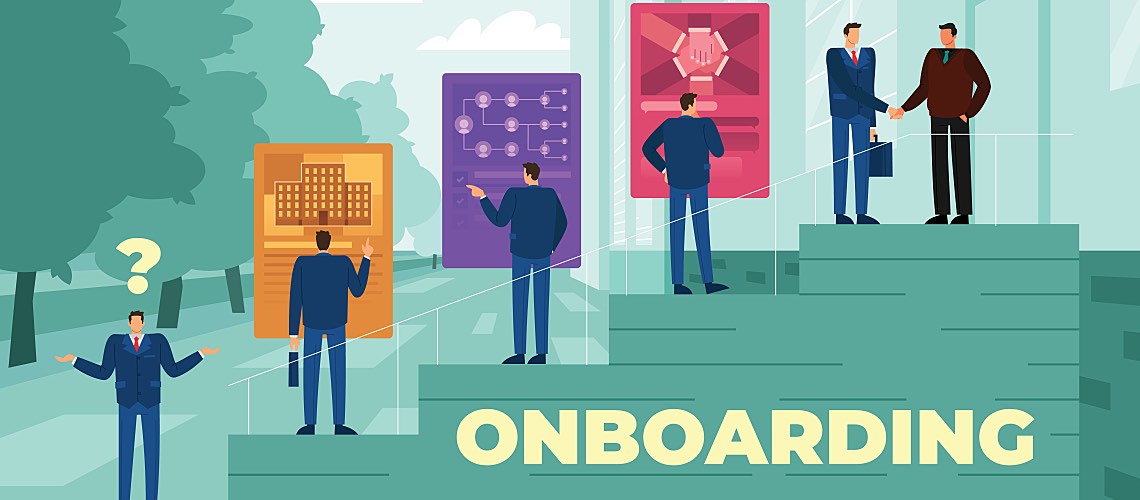 Illustration of a man onboarding at a job.