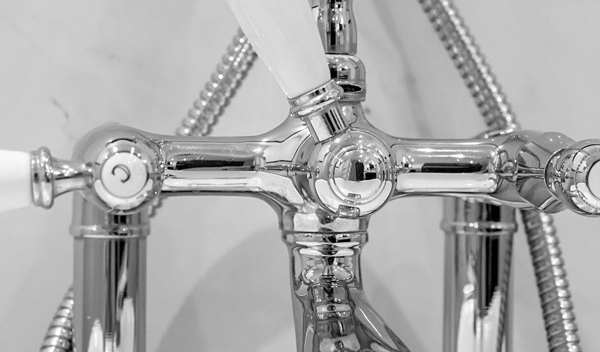A retro style metallic French shower faucet.