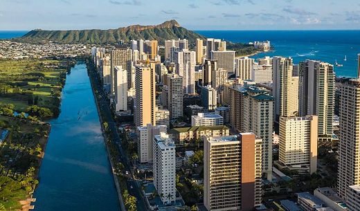 Ala Wai Canal in downtown Honolulu, Hawaii Canal, Hawaii.