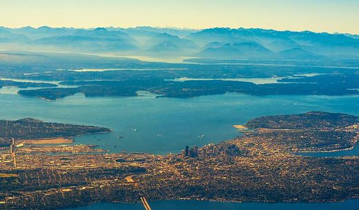 Aerial view of Seattle and Puget Sound.