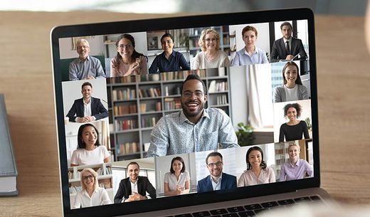 A group of employees on a video conference.