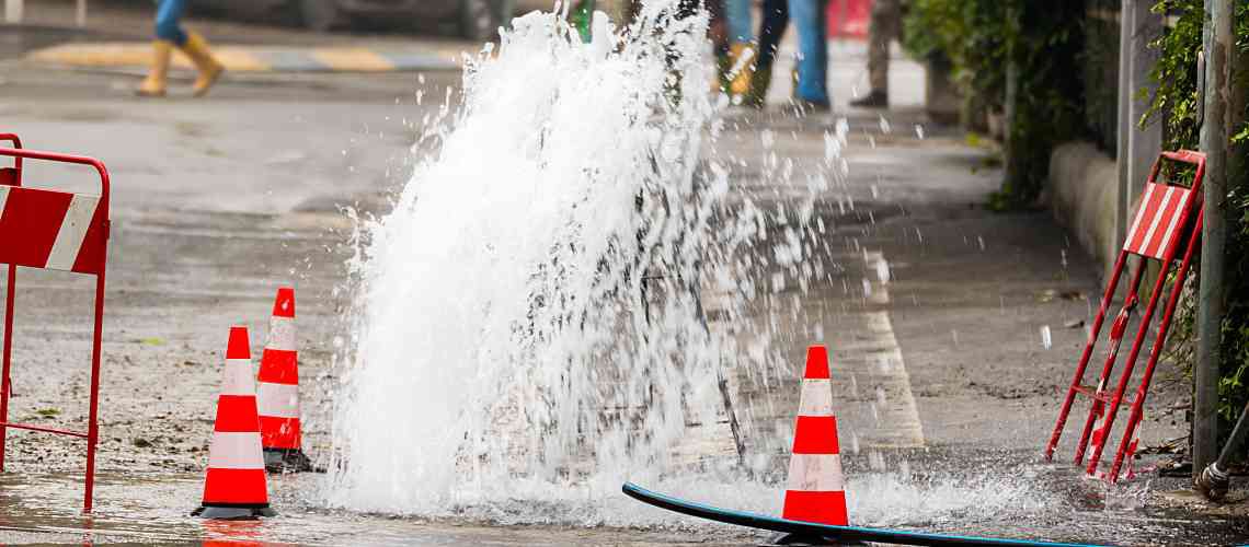 Water main break on a main street in town.