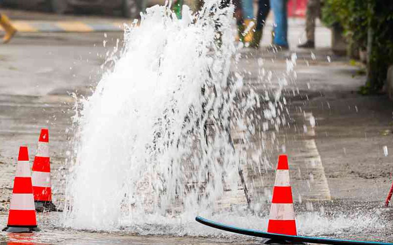 Water main break on a main street in town.