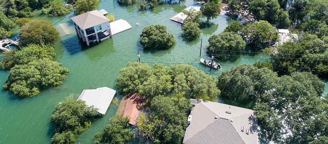 Flood neighborhood in a storm-hit town.