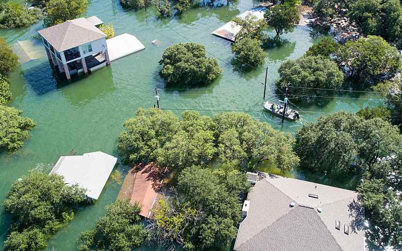 Flood neighborhood in a storm-hit town.