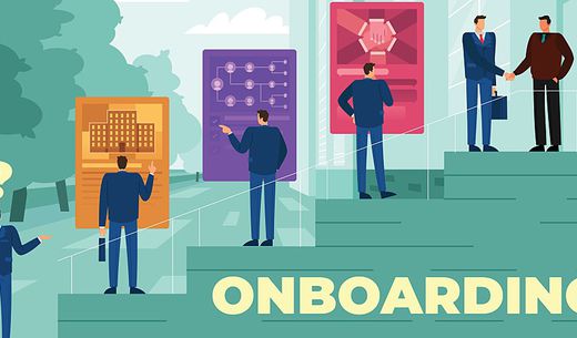 Illustration of a man onboarding at a job.