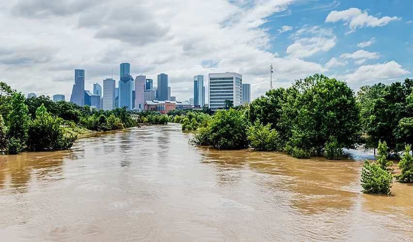 Flooding after a big storm in a city.