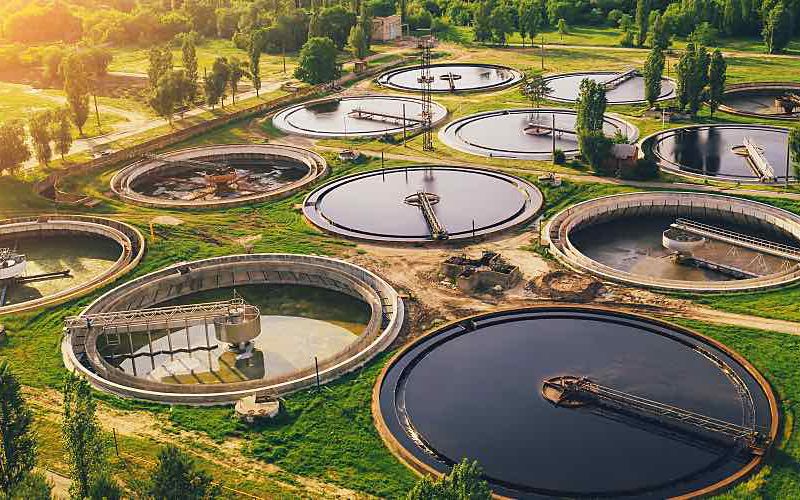 Aerial view of a wastewater utility.