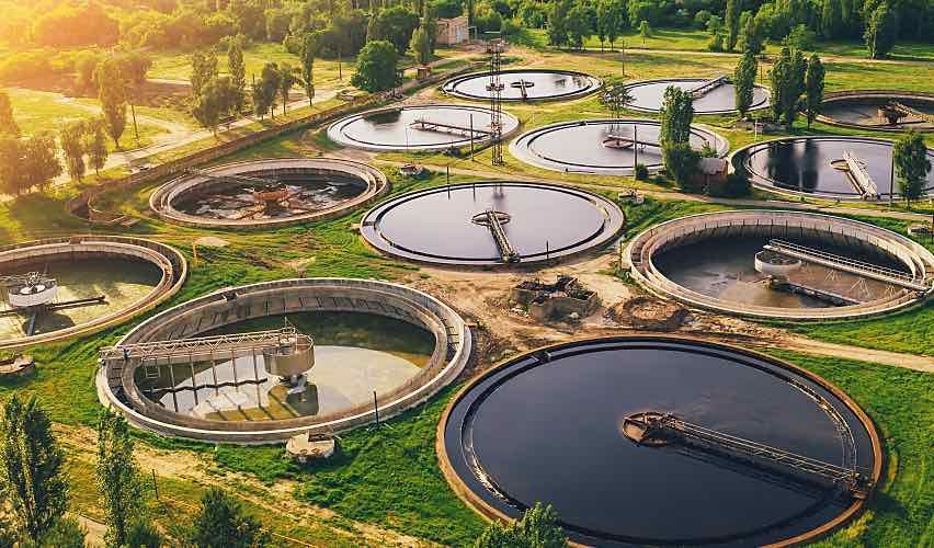 Aerial view of a wastewater utility.
