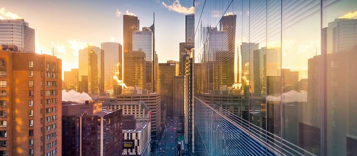 Toronto buildings at dusk.