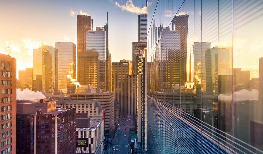 Toronto buildings at dusk.