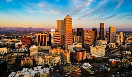 Drone view of the downtown Denver, Colorado skyline