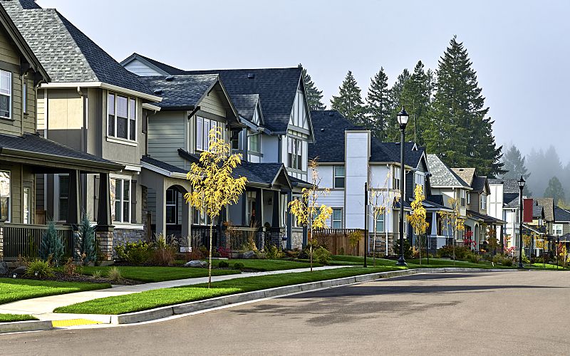 Row of houses in a suburban neighborhood