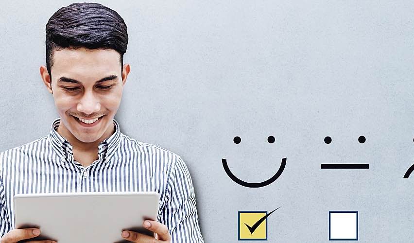 A client completes a customer survey.