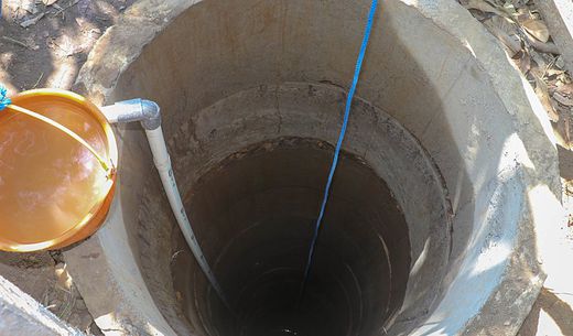 Aerial view to the depth of a well.