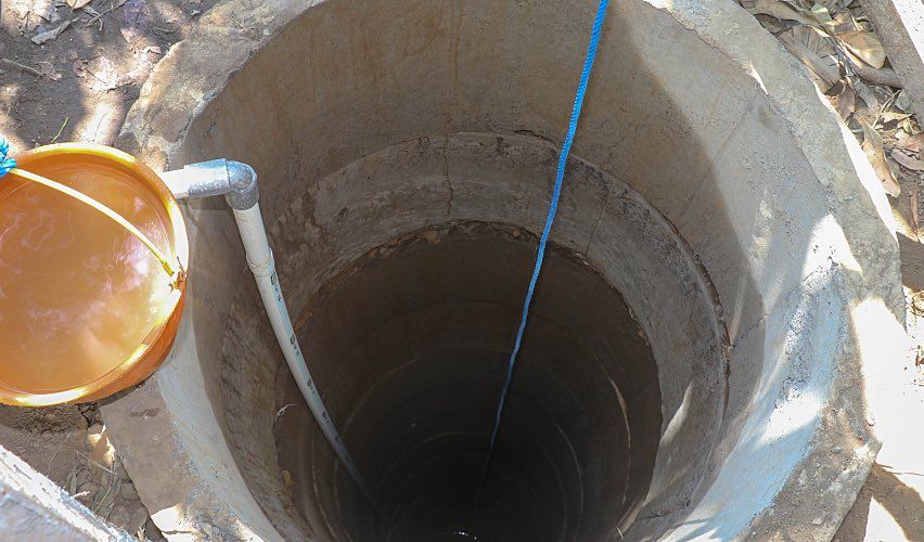 Aerial view to the depth of a well.