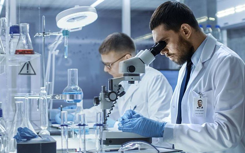 Scientist working at the bench in a laboratory.