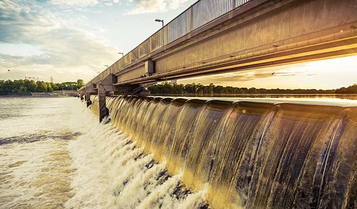 Public water dam system in a town.