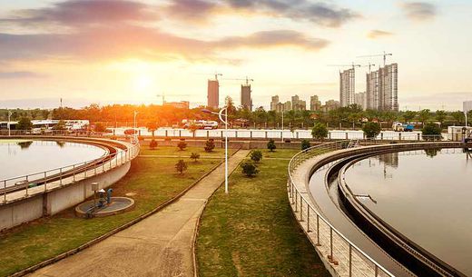 Photo of an urban wastewater treatment facilities.