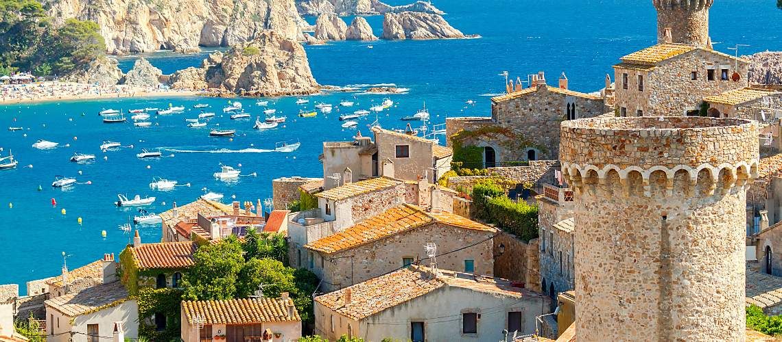 Buildings overlooking the sea in Tossa de Mar, Costa Brava, Spain.