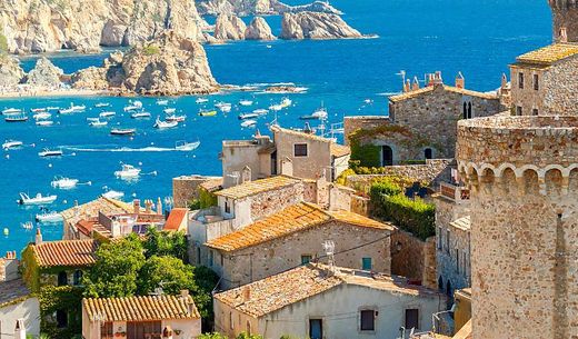 Buildings overlooking the sea in Tossa de Mar, Costa Brava, Spain.