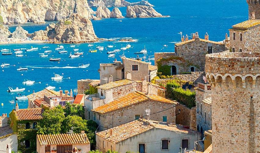 Buildings overlooking the sea in Tossa de Mar, Costa Brava, Spain.