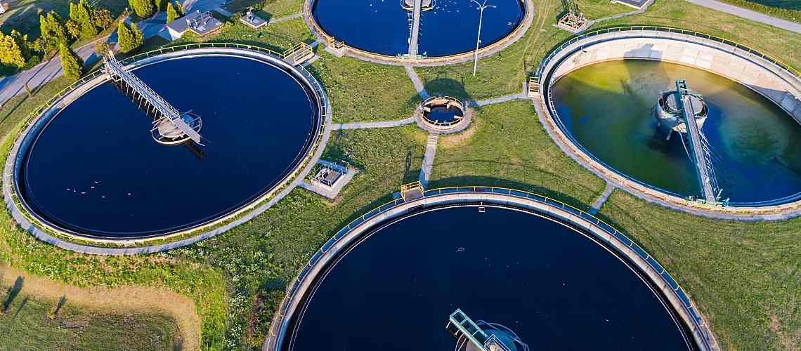 Aerial shot of a wastewater testing facility in an area with known COVID-19 infections.