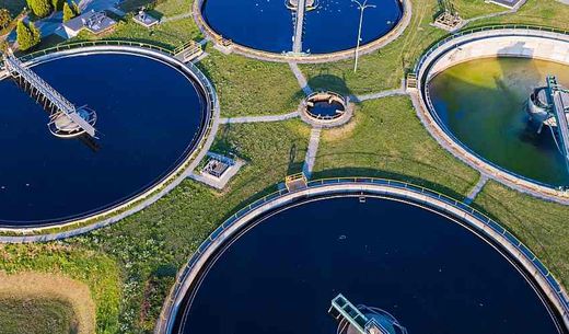 Aerial shot of a wastewater testing facility in an area with known COVID-19 infections.